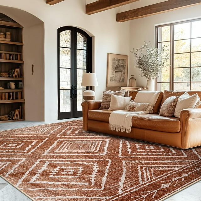 BESTSWEETIE Area Rug 6x9 for Living Room Southwest Washable Rugs Western Aztec Soft Low Pile Non Slip Print Pattern Indoor Carpet for Bedrooms Dining Room, Brown