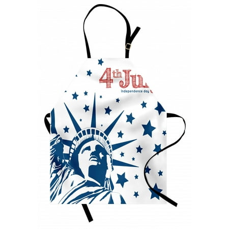 

4th of July Apron Silhouette of Statue of Liberty Stars Independence Illustration Unisex Kitchen Bib Apron with Adjustable Neck for Cooking Baking Gardening Red White and Navy Blue by Ambesonne