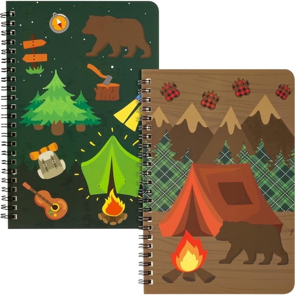 TAVENE 2Pack A5 Spiral Camping Notebooks, Hardcover Ruled Camp Adventure Travel Journal Writing Notebook for Teens Student School Office Supplies Back to School Diary Notepad Gift
