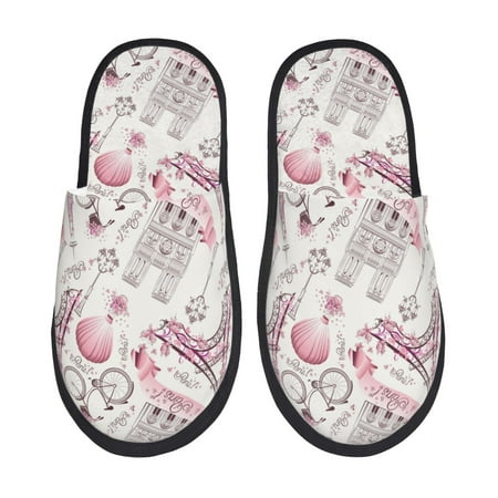 

Yiaed Romantic Travel In Paris Print Unisex House Slippers Slip on Warm Shoes Indoor Outdoor with Anti-slip sole-Large