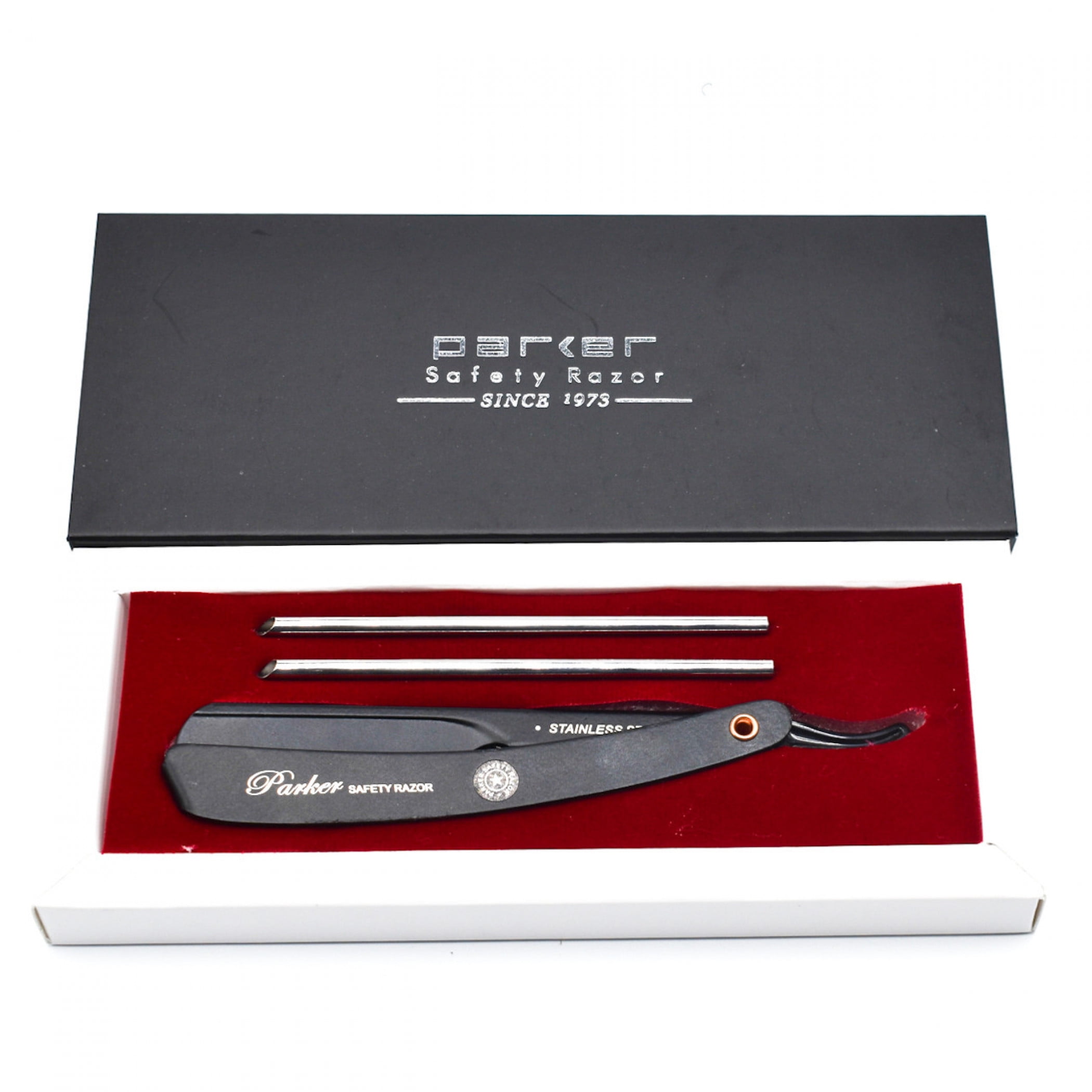 Parker PTABK Stainless Steel Adjustable Straight Razor, Black