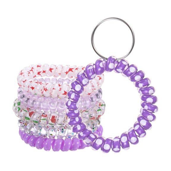 Uxcell 1-Set Wrist Coil Keychain Wristlet, 2 Inch Plastic Spiral Spring Wristband with Steel Key Ring [Purple]