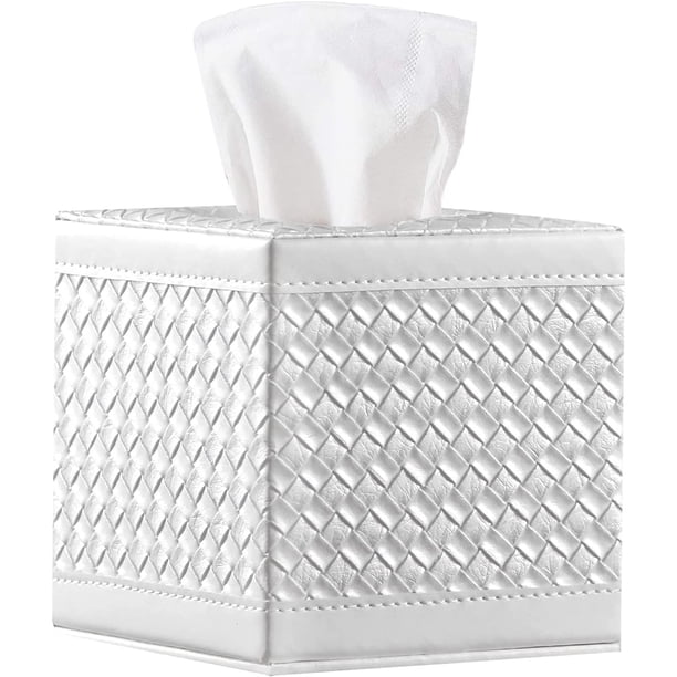 Caja de pañuelos cuadrada, moderna caja de pañuelos para servilletas de papel facial, dispensador de hojas de secador de cuero, organizador para encimera de tocador de baño