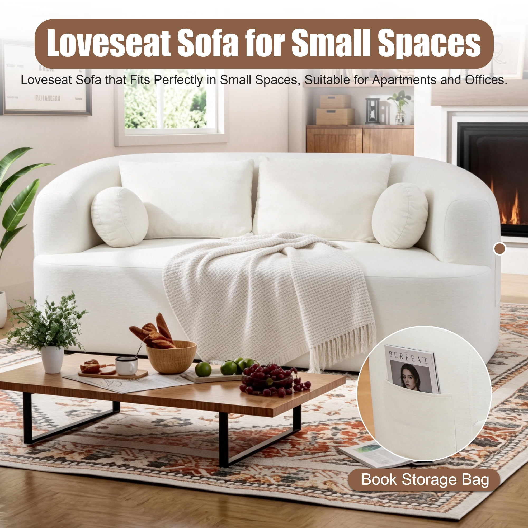 Loveseat Sofa-in-a-Box, 67" Chenille 2-Seater Couch with Deep Seats, 32D High-Resilience Foam, No Assembly Required, for Living Room, Small Space, Beige