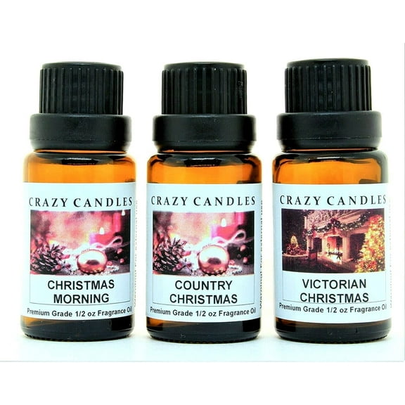 3 Bottles Set,1 Victorian Christmas, 1 Country Christmas, 1 Christmas Morning, 1/2 Fl Oz Each (15ml) Premium Grade Scented Fragrance Oils by Crazy Candles