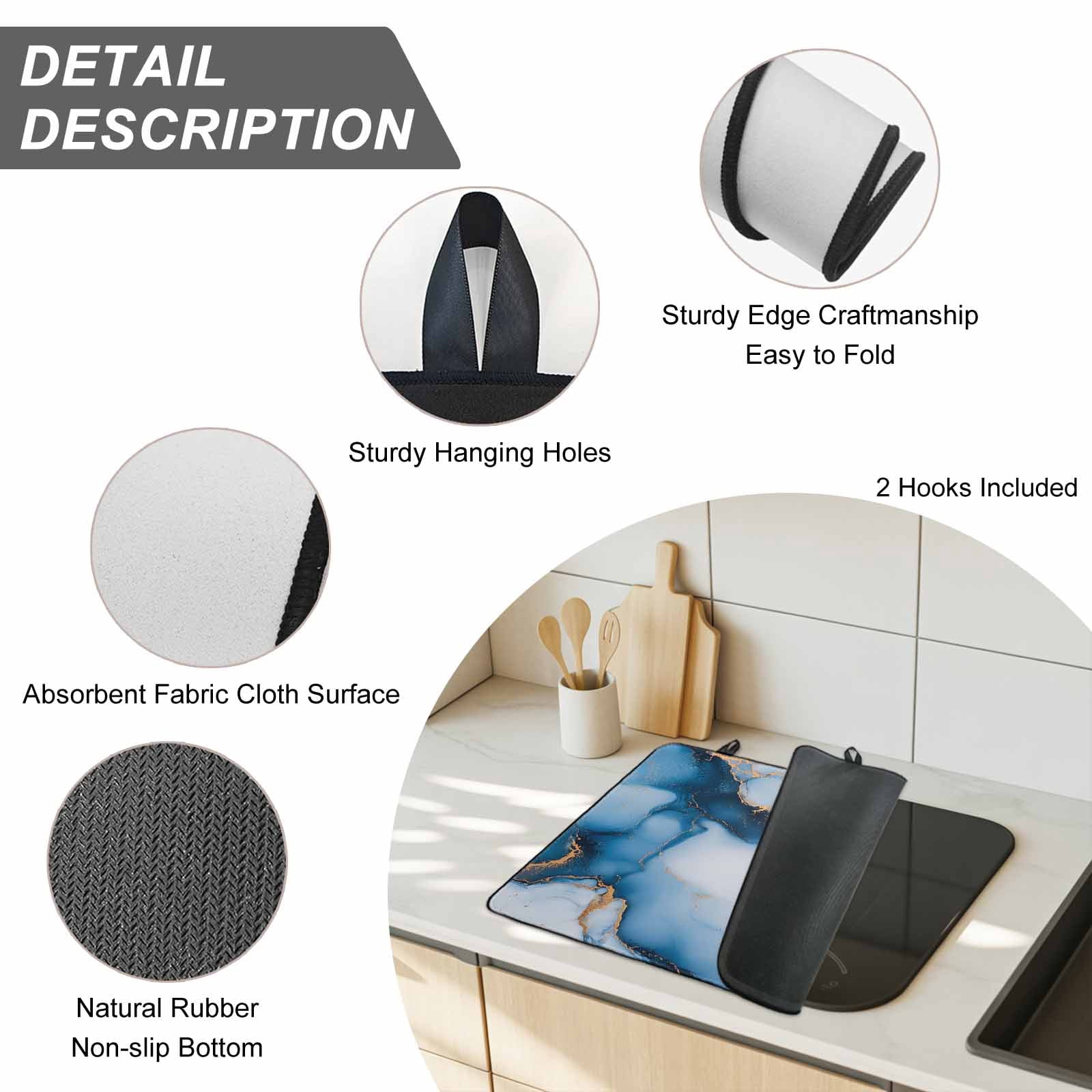 Blue Marble Stove Top Cover for Electric Stove, Heat-proof & Non Slip Glass Top Stove Cover Protector, Modern Gray Golden Abstract Gradient Art Kitchen Flat Cooktop Rubber Mat 24x21 Inches