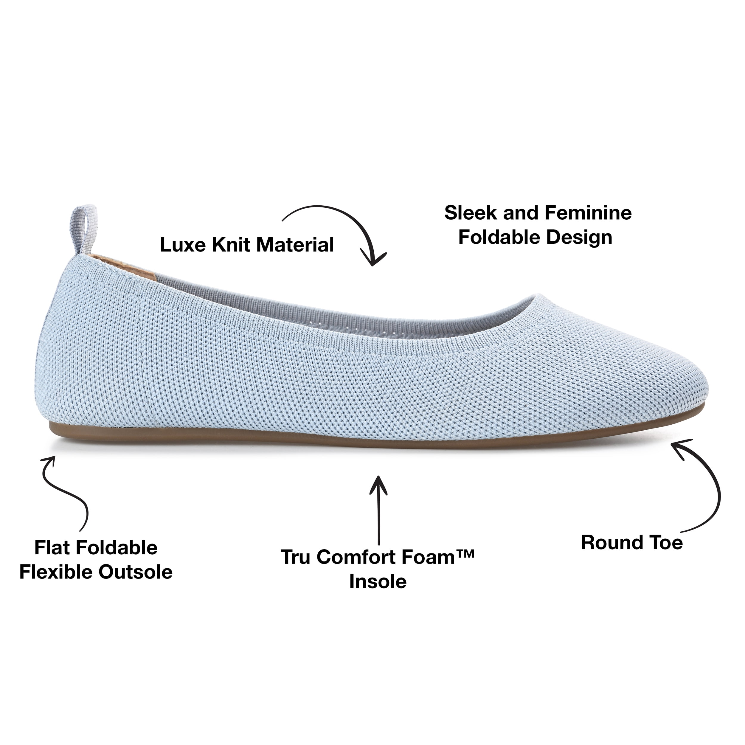 Journee Womens Jersie Knit Foldable Round Toe Slip On Dress Flats, Widths Available