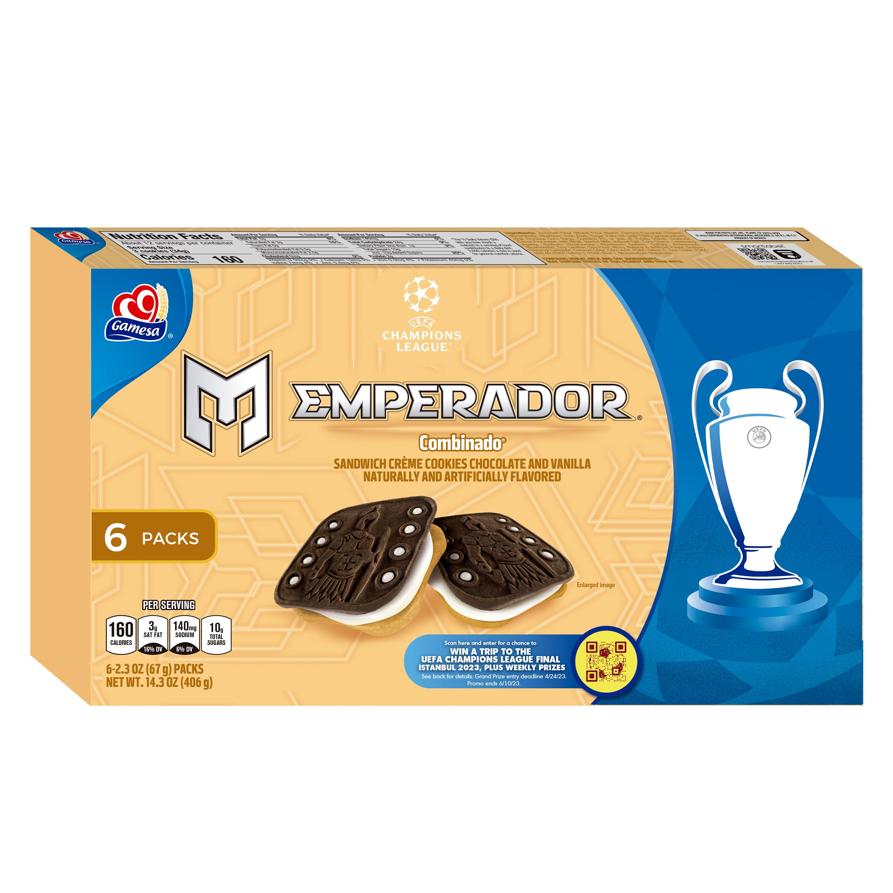 (3 pack) Gamesa Emperador, Sandwich Crème Cookies Chocolate & Vanilla Flavored, 2.3 oz boxes, 6 Count