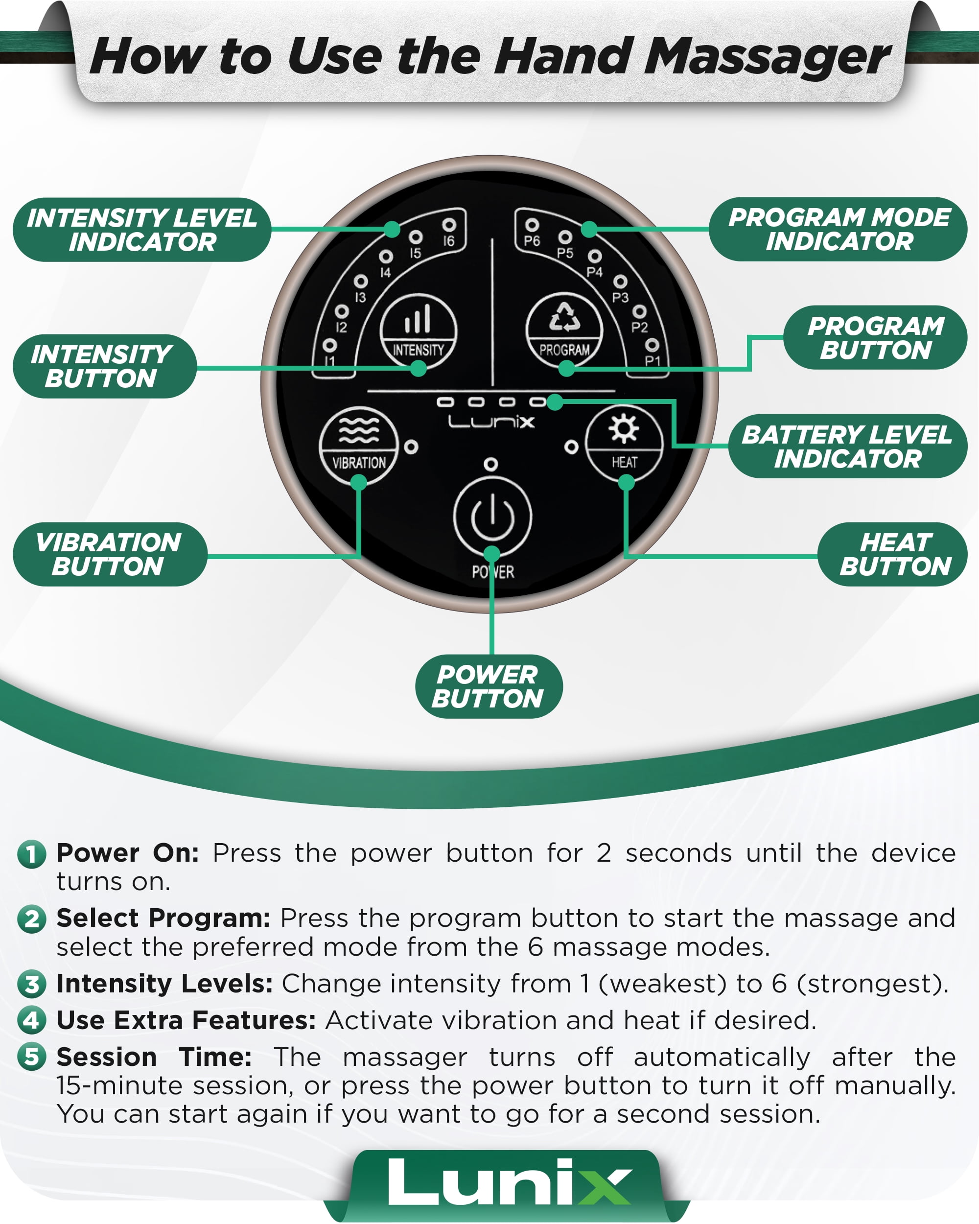Lunix LX3 Electric Hand Massager with Heat and Compression, Cordless, for Arthritis and Carpal Tunnel Relief, Black