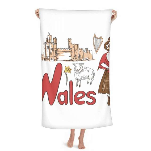 Wales National symbol Landmark Pattern Hand Towel Bath Facecloth Soft Cotton Washcloth