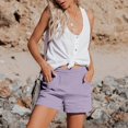 thumbnail image 2 of LEKODE Linen Bermuda Shorts for Women Knee Length Cotton Gauze Short Drawstring Elastic Waist Casual Shorts with Pockets Purple 2XL, 2 of 7