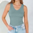thumbnail image 6 of Tank Top for Women V Neck Summer Sleeveless T Shirt Tunic Casual Solid Color Loose Fit Blouses Mint Green, 6 of 9