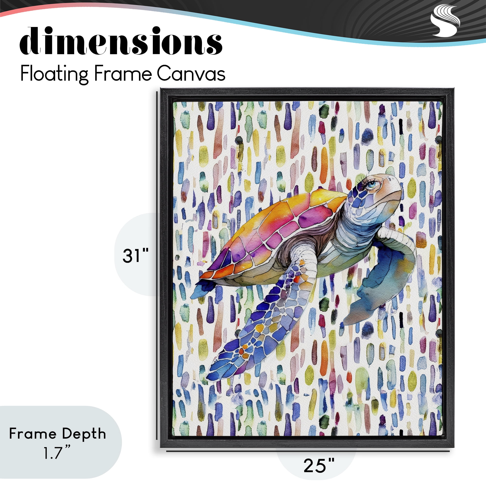 Stupell Industries Turtle on Colorful Dots Black Framed Floater Canvas Wall Art, design by Shelly Craig