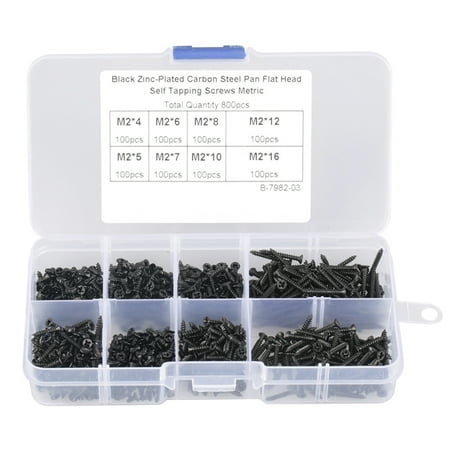 

2024 800pcs M2 Black Carbon Steel Countersunk Flat Cross Head Self Tapping Screws Set