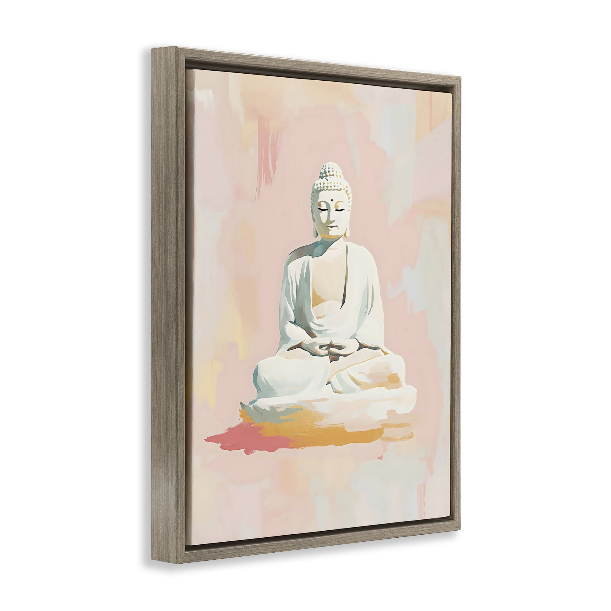 Stupell Industries Pastel Buddha In Quiet Meditation Brown Framed Floater Canvas Wall Art, design by The Prints Vibe