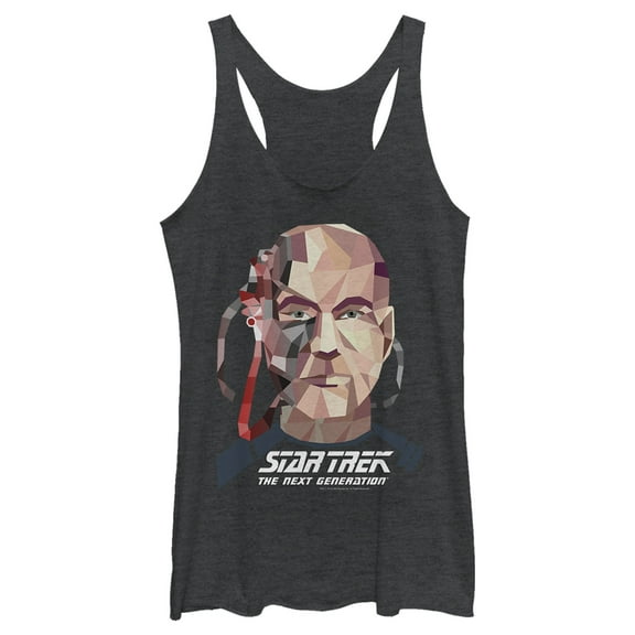 Women's Star Trek: The Next Generation Geometric Captain Jean Luc Picard Borg Racerback Tank Top Black Heather X Large