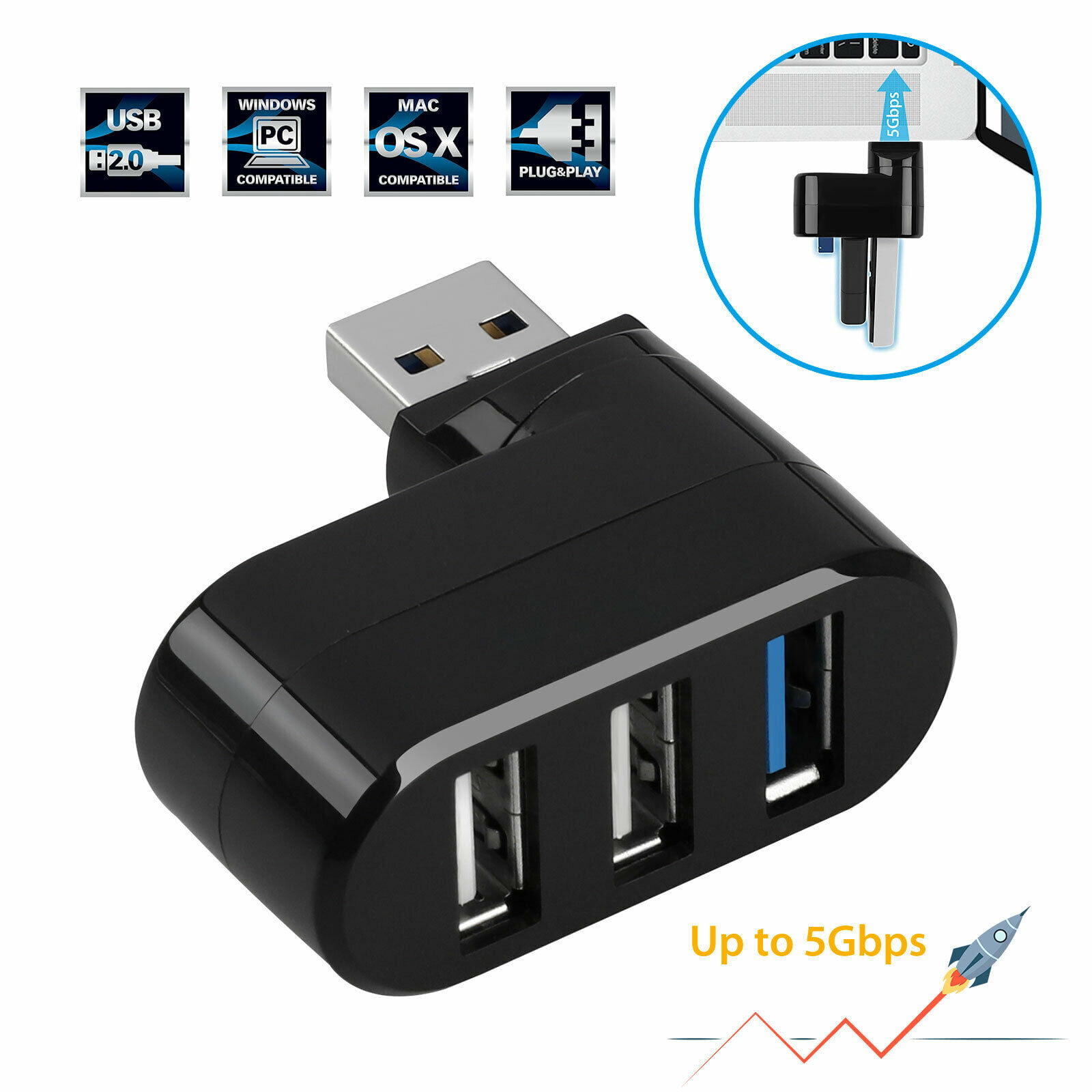 New USB 2.0 4 Port Hub High Speed Splitter Cable Adapter for Laptop Black B5P5 