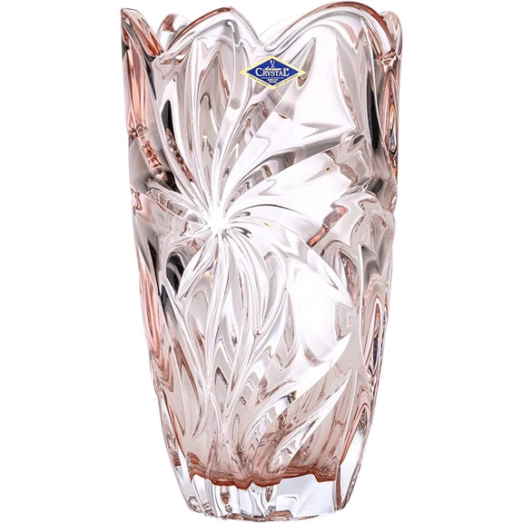 Bohemia Crystal AU52627 11" Flowers Vase 'Flora'. Lead-Free Crystal, Pink