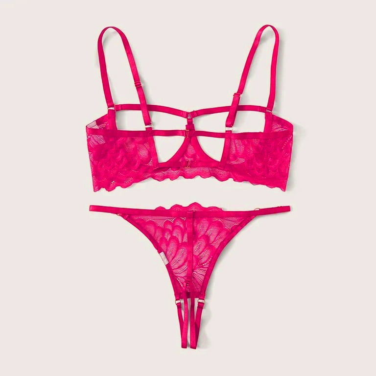 QTBIUQ WomenLingerie Thongs Panties Ladies Hollow Out Underwear(Hot Pink,S)  