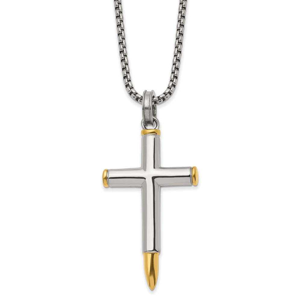 24"MEN Stainless Steel 3mm Silver Arrow Bullet Chain Necklace Cross Pendant*SJ2
