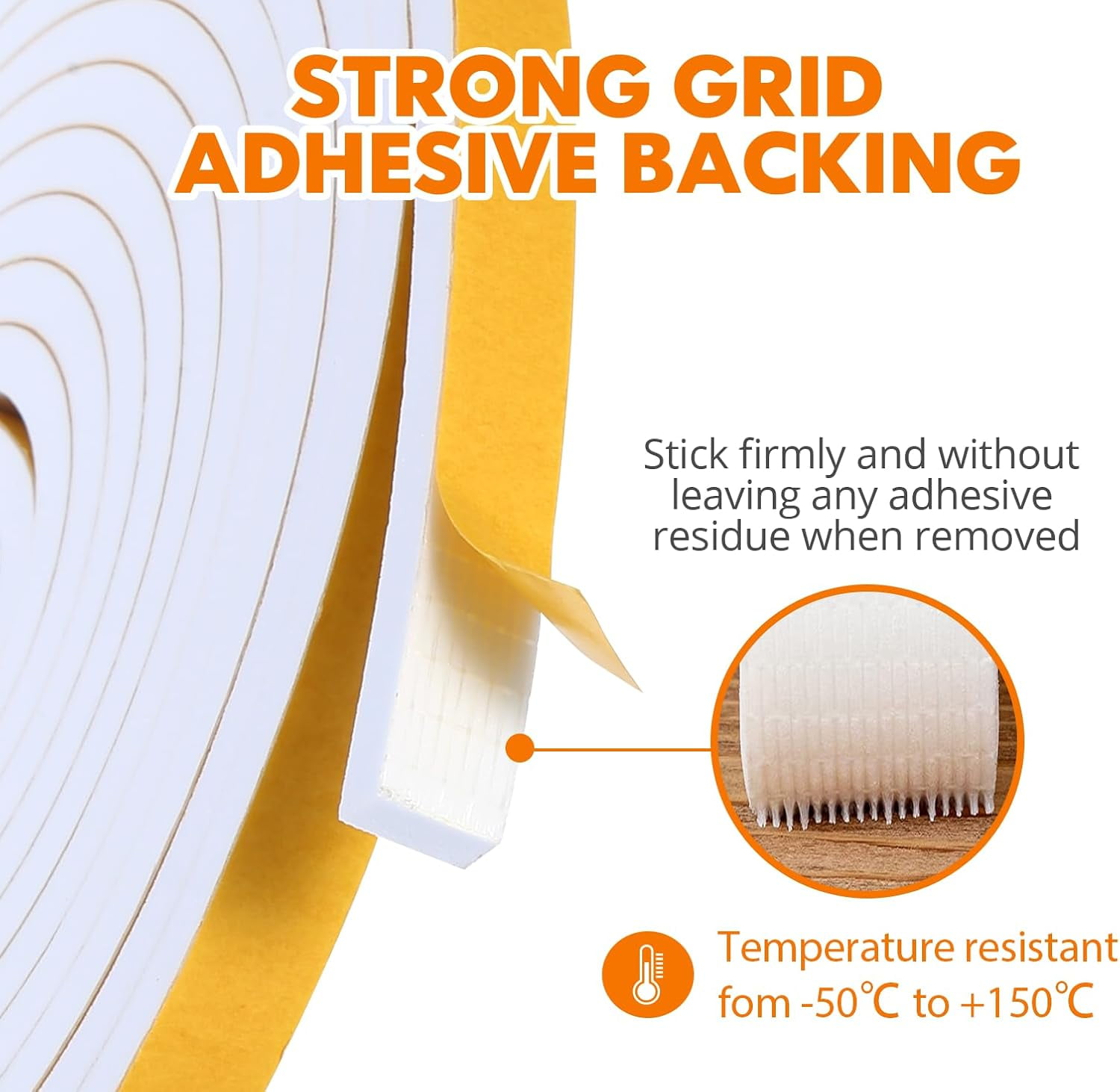 Weather Stripping Door Sweep Seal Strip for Doors Self Adhesive Soundproof Weatherstrip (White, 1/2 Inch X 1/8 Inch X 50Feet)