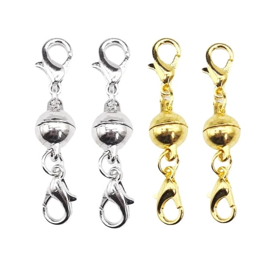 Longled Necklace Clasps with Double Lobster Closures, 14K Gold Plated & Silver, 8mm Ball, One-Hand Easy On/Off, Extender Converter for Necklaces & Bracelets, 4pcs