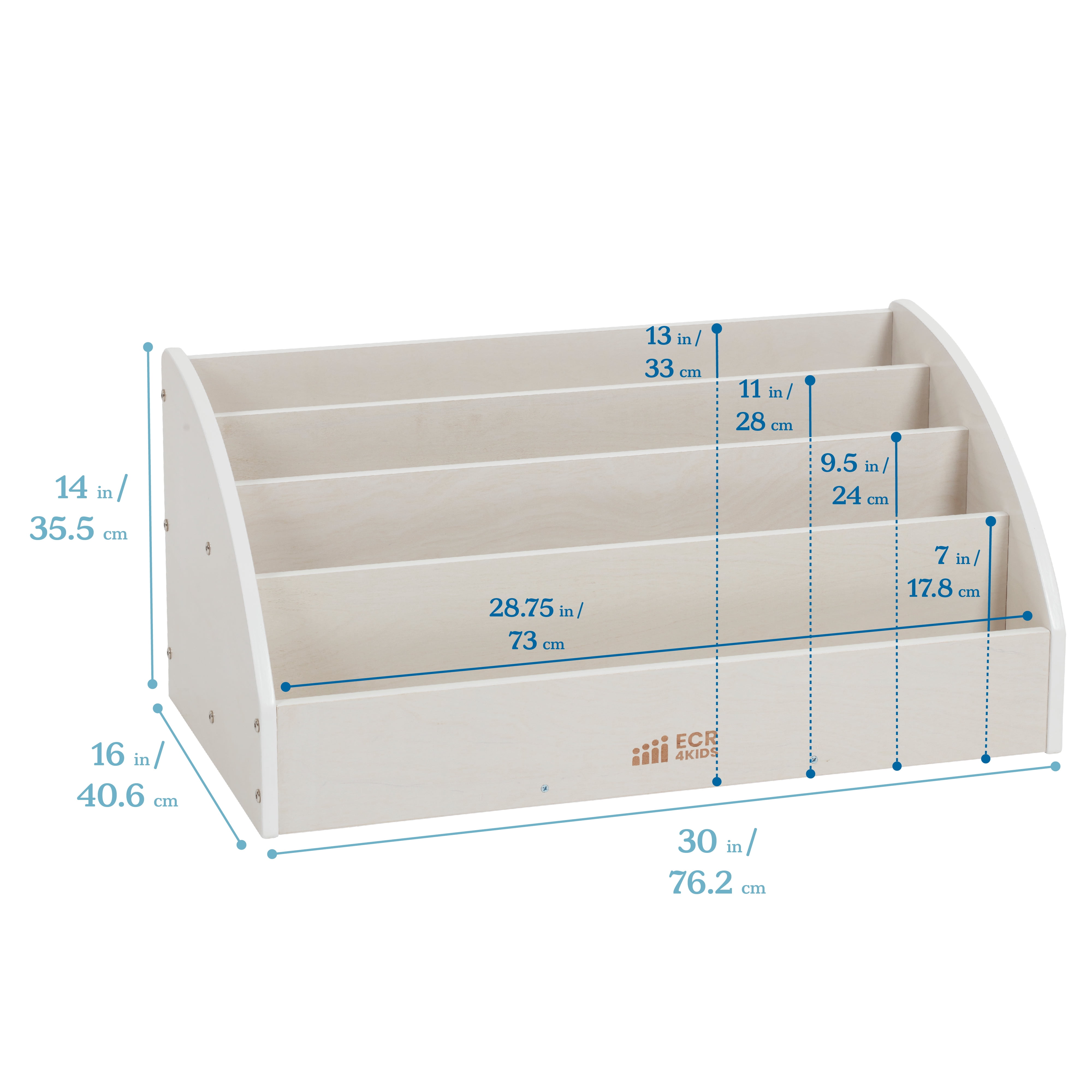ECR4Kids Wooden Forward-Facing Toddler Book Display, Beginner Bookshelf, White Wash
