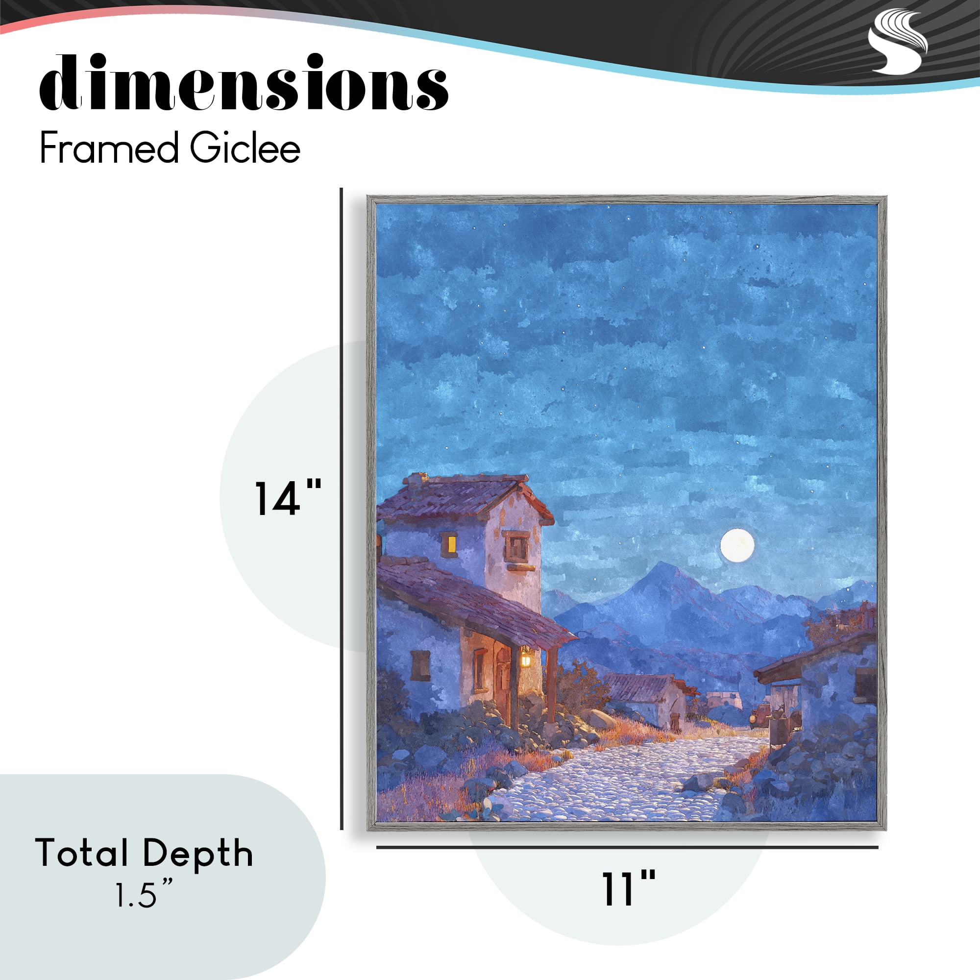 Moon over Quiet Town Gray Framed Giclee Art, design by Ziwei Li