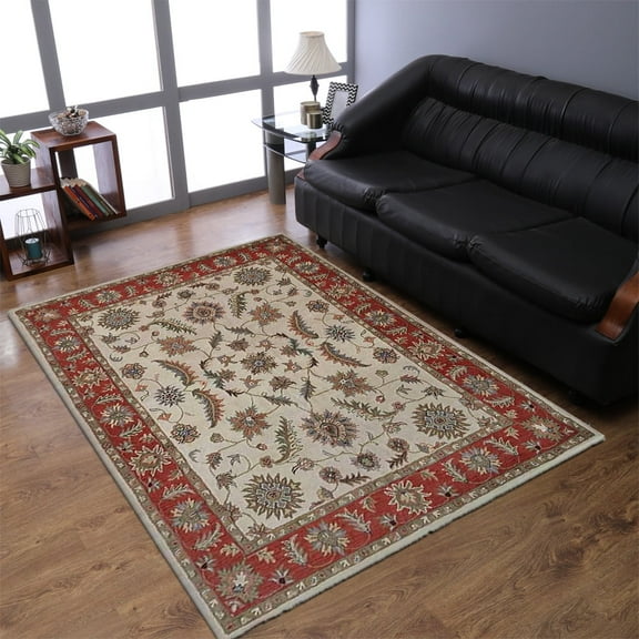 Rugsotic Carpets Hand Tufted Wool Eco-Friendly 6'x9' Area Rugs Rectangle Cream Red Oriental High Pile Thick Handmade Anti Skid Indoor Rug for Living Room, Bedroom K00106