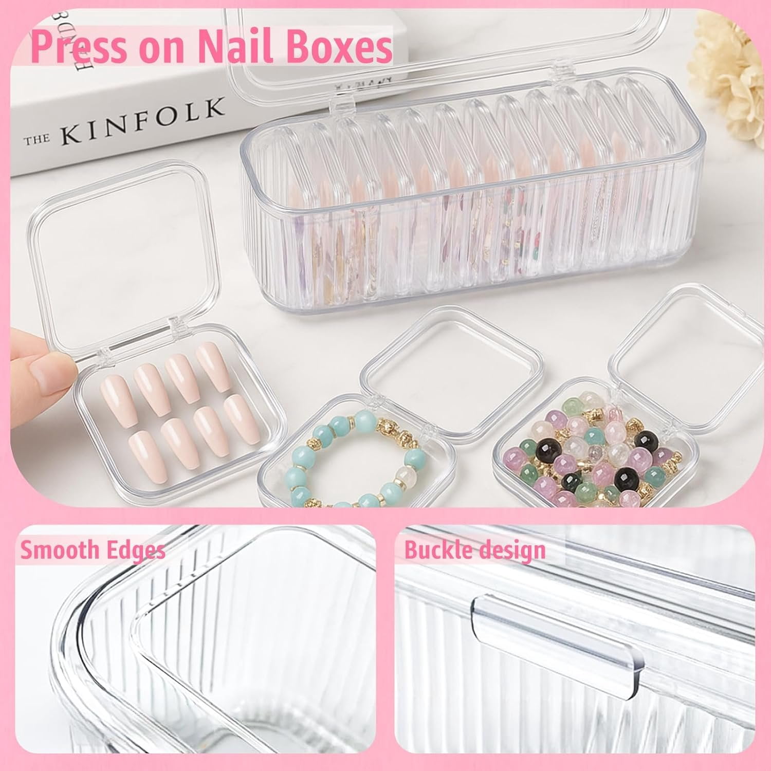 Clear Press   Storage Containers 12-Pack Stackable Cases, Press Ons  Packaging Organizer Case,  Tips and  Nails Display Box for Travel and Salon Use (Clear 01)