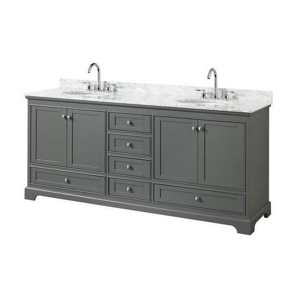 80" Double Vanity - Dark Gray & White Marble - Undermount Sinks - No Mirrors