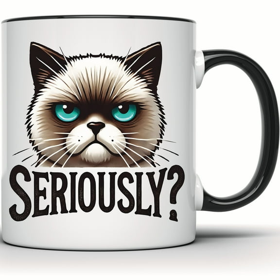 Grumpy Cat Mug - Sarcastic & Funny Cute Cat Design - Perfect Pet Lover Gift - Novelty Mug for Cat Owners - Grumpy Cat Gift Idea - 11 Ounce Black Rim Handle Novelty Coffee Cup - WMUG1529-BLK