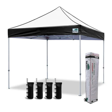 Eurmax 10x10 Ez Pop Up Canopy Tent Commercial Instant Canopies with Heavy Duty Roller Bag,Bonus 4 Weight Sandbags(Edge Black)