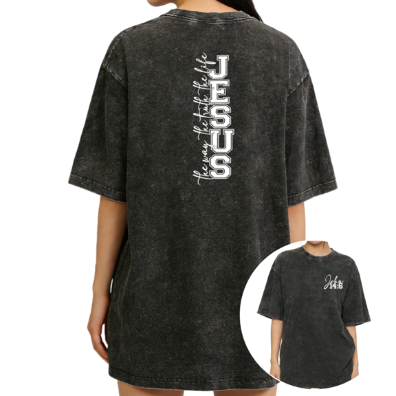 UNISHE Women's "Jesus The Way The Truth The Life" John 14:6 Vintage Washed T-Shirt Short Sleeve Distressed Relaxed Fit Tee