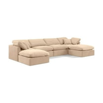 Meridian Furniture Indulge 129" Velvet U-Shaped Modular Sectional in Beige