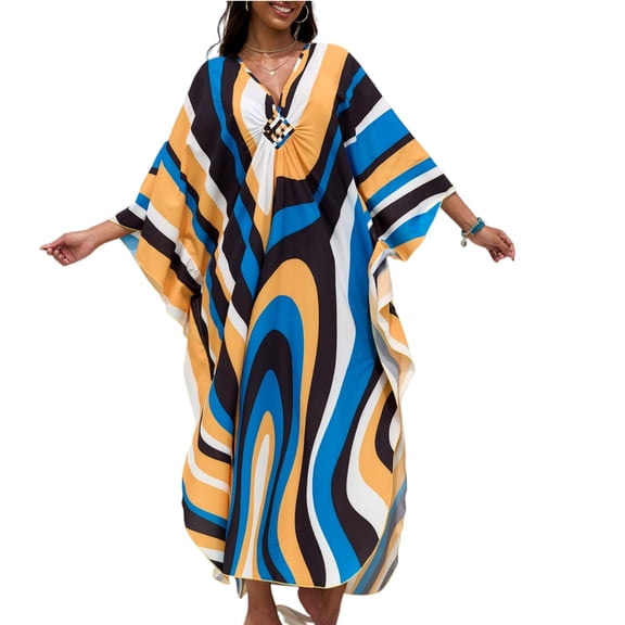 Kaftan Dresses for Women, Caftan Dresses for Women Plus Size Tropical Hawaiian Cover Ups Butterfly Abaya Loungewear Royal Blue One Size