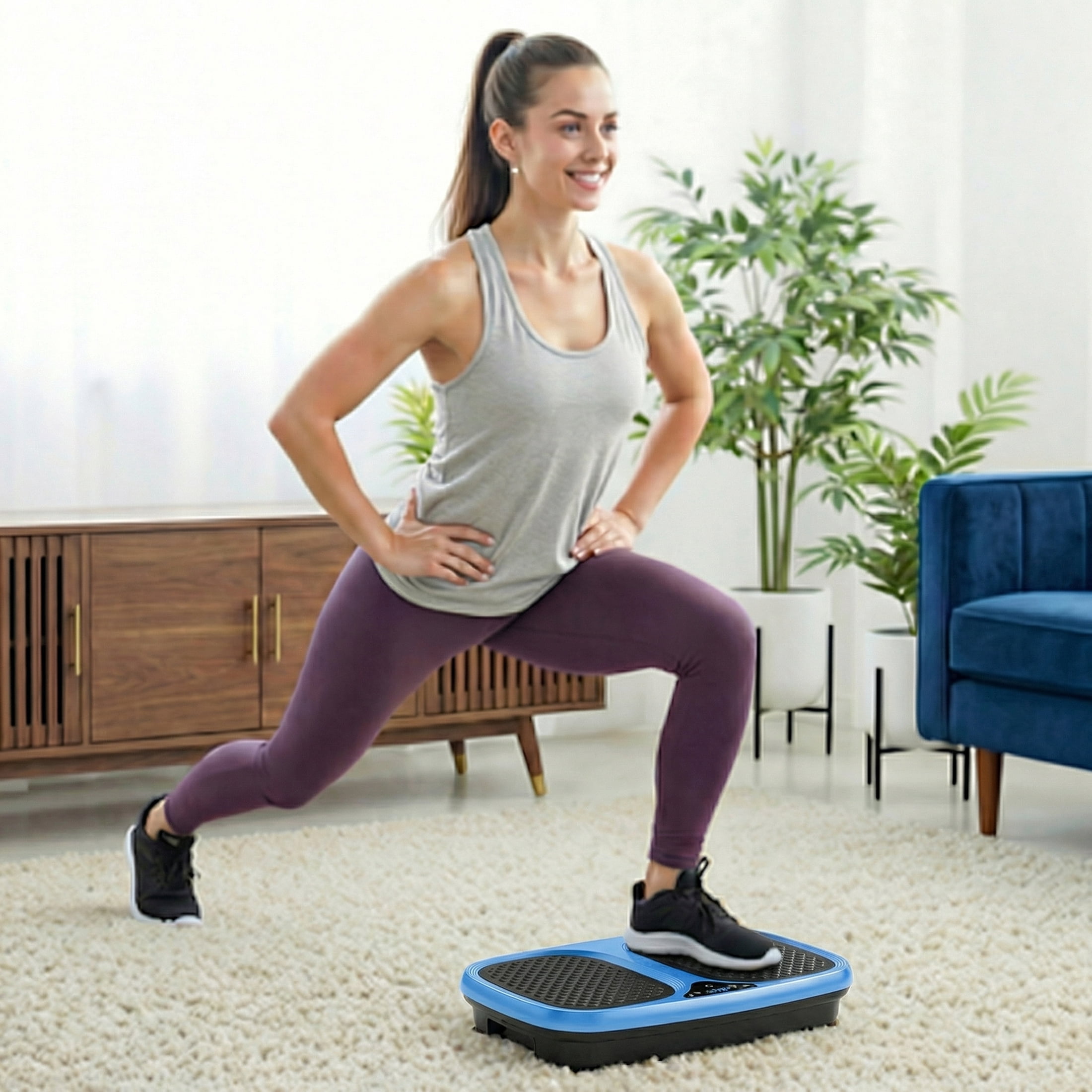 SHOUFTW Vibration Plate, Vibrating Platform Exercise Machines, Whole Body Fitness Machine for Weight Loss, Toning & Wellness for Home Gym, Blue