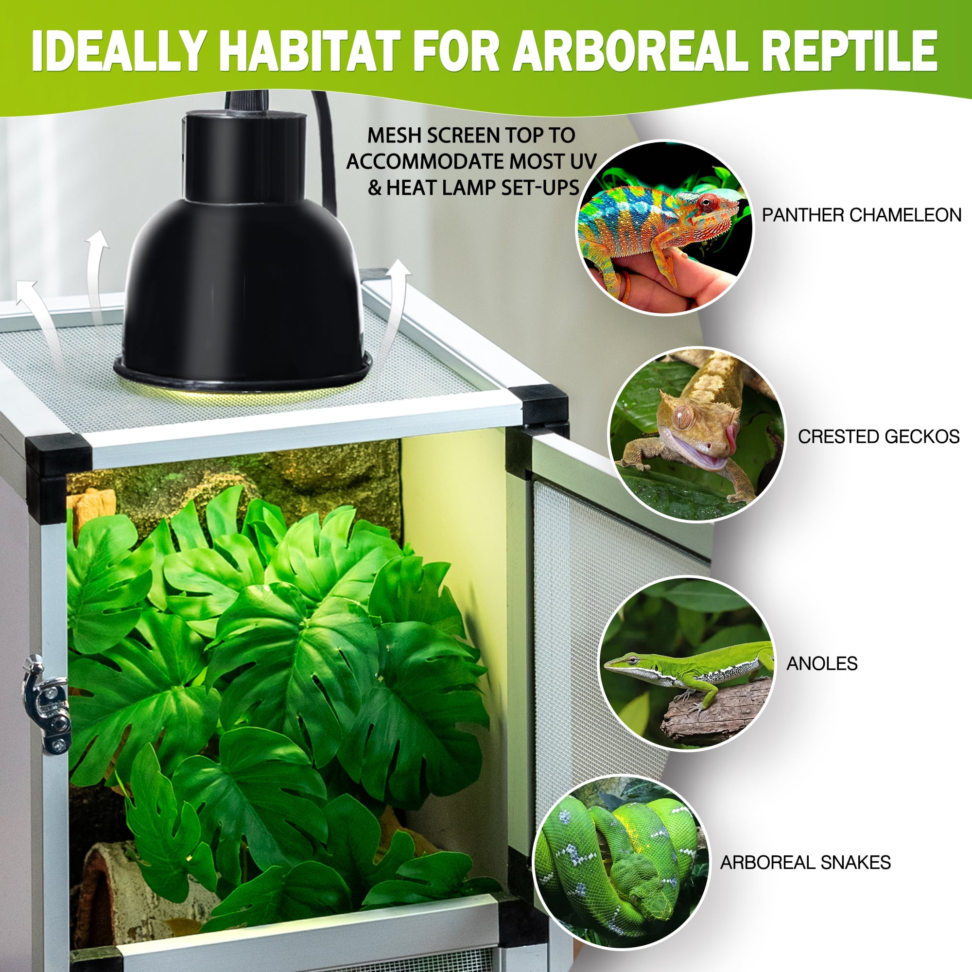 Toxirium 18x18x36 inch Hybrid PVC Reptile Terrarium with Interchangeable Acrylic and Mesh Doors for Geckos, Chameleons and Tree Frogs