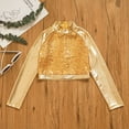 thumbnail image 3 of HULIJA Kids Girls Sequins Turtleneck Long Sleeve Crop Top Ballet Jazz Dance Athletic Shirt Gold 16, 3 of 6