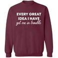 thumbnail image 2 of OXI Crewneck Sweatshirt - Every Great Idea I Have, Basic Casual Sweatshirts for Men's and Women Fleece Sweatshirt Long Sleeve - Maroon X-Large, 2 of 2