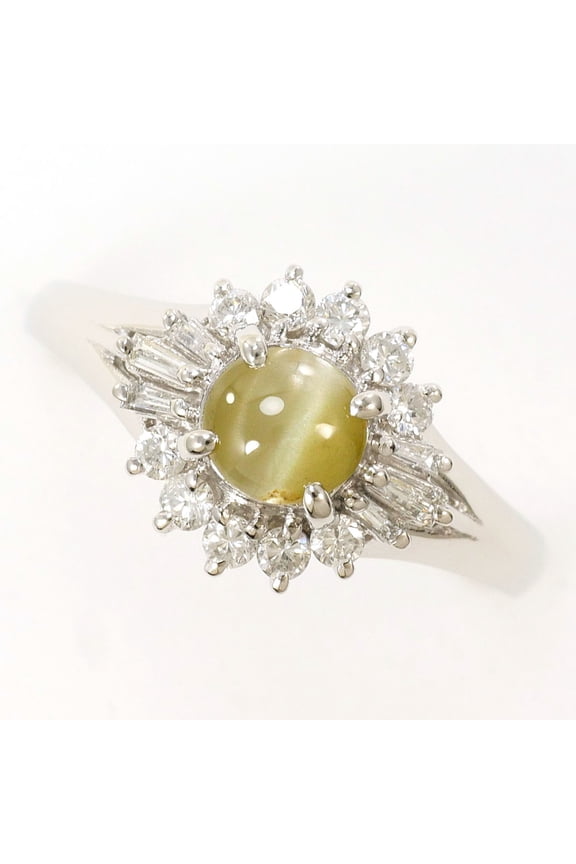 Pre-Owned PT900 Platinum Ring, 1 Chrysoberyl Cat's Eye Stone, 0.68ct Diamond, 0.29ct Total...