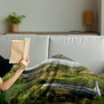 thumbnail image 3 of Nature Soft Flannel Fleece Throw Blanket, Majestic Waterfall Flowing down to River in National Park Fresh Landscape, Cozy Plush for Indoor and Outdoor Use, 70" x 90", Green Brown White, by Ambesonne, 3 of 5