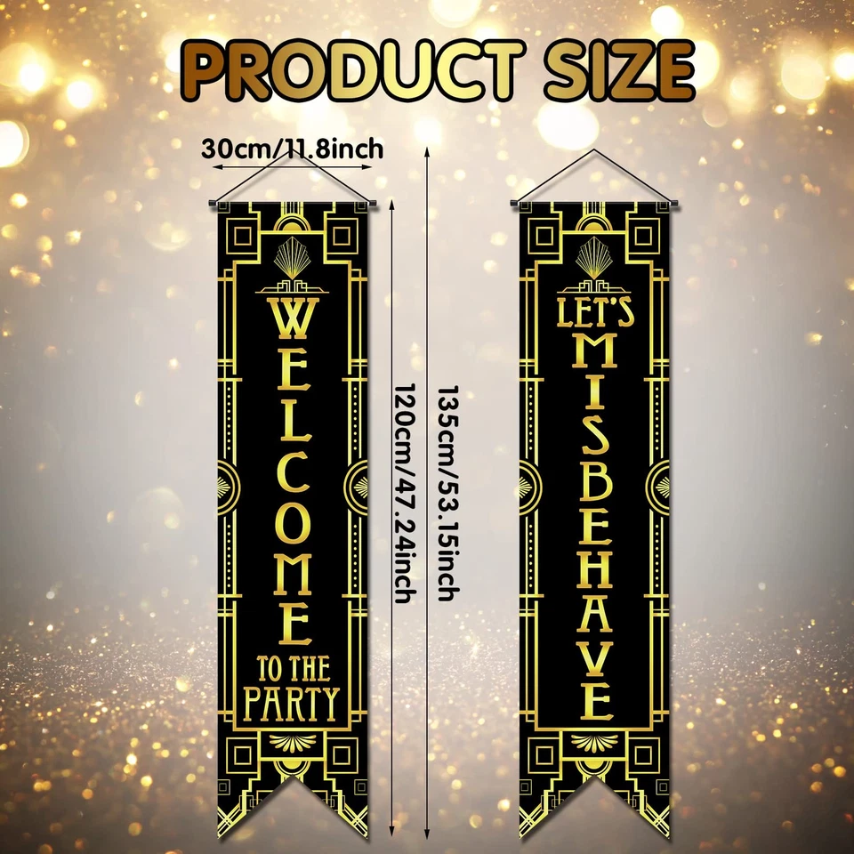 BUTTERFLY- Roaring 20S Party Decorations New Year Porch Signs Black And Gold Banner 1920S