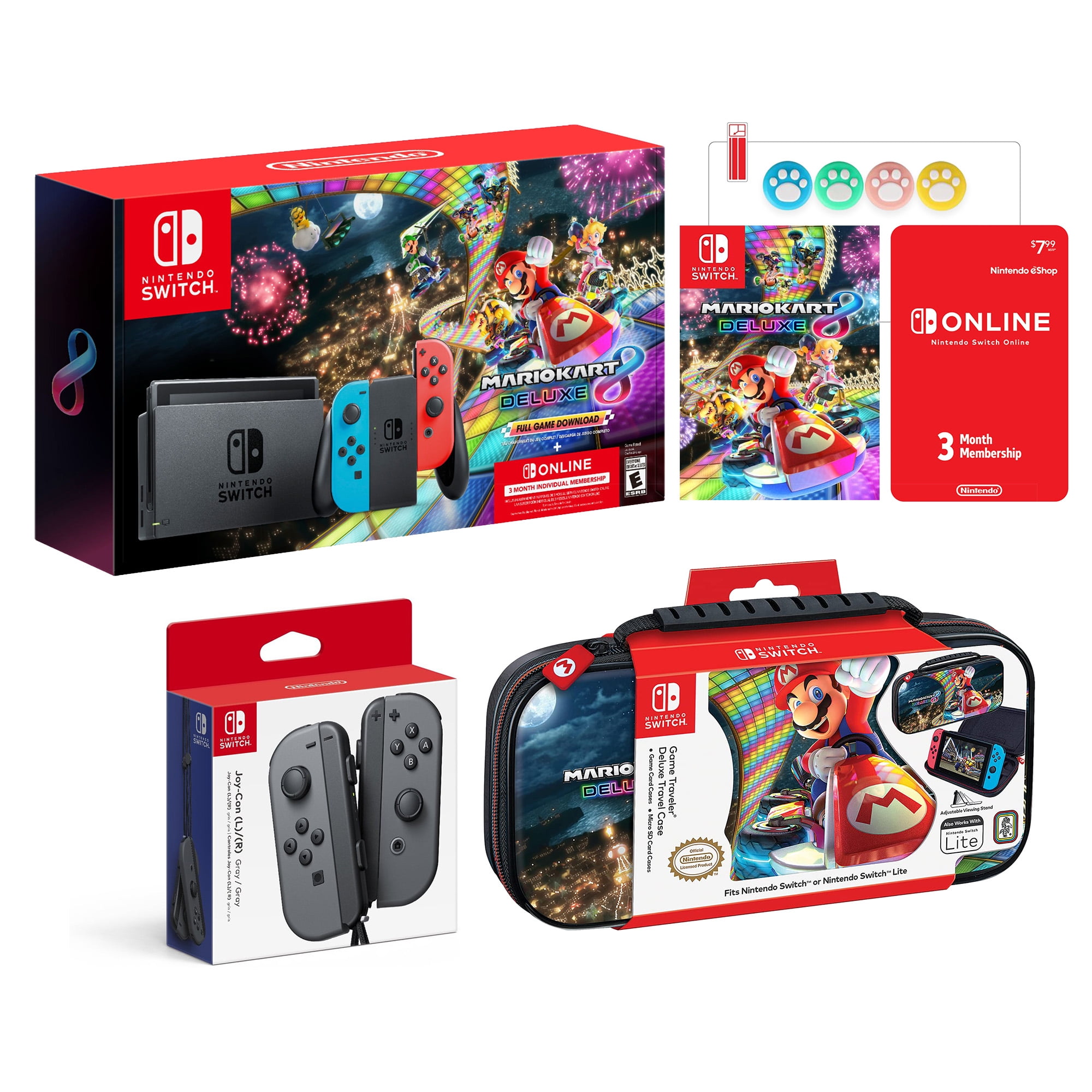 Nintendo Switch Mario Kart 8 Pacchetto multiplayer al neon console JoyCon blu rosso Mario Kart 8 abbonamento Deluxe e online custodia da viaggio
