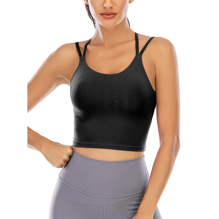 FOCUSSEXY Womens Padded Sports Bra Longline Camisole Summer Tank Tops Vest  Women Casual Crop Tops Shirt Sleeveless Blouse Camisole Yoga Bras 