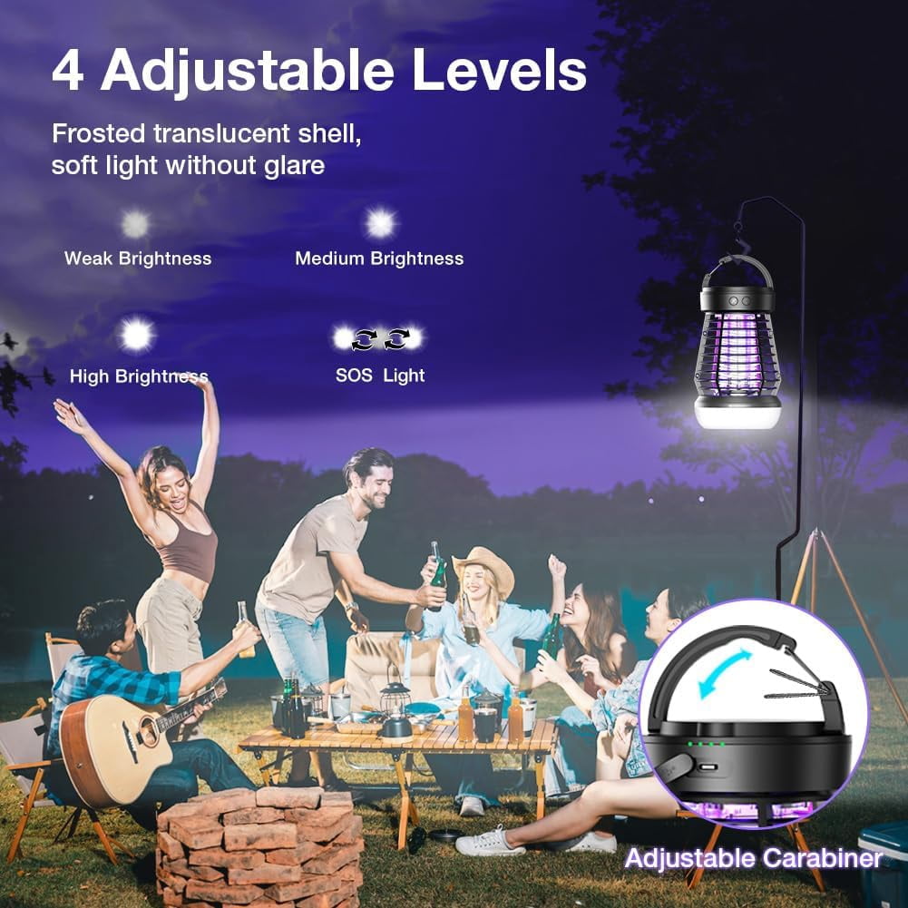2026 Upgraded Fly Traps, Bug Zapper Outdoor Indoor, 3-in-1 Camping Lantern and Mosquito Zapper, 2000V Electric USB Rechargable Mosquitoes Kiler for Home, Camping, Patio, Backyard, Garden