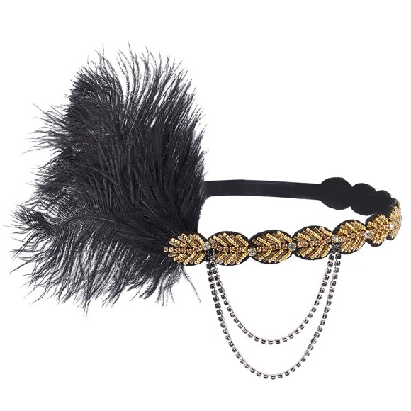 1 Pc Flapper Headpiece Roaring Vintage Gold Black Feather Hairband Great Gatsby Headband 1920s Flapper Gatsby Hair Accessories for Women Party Decoration
