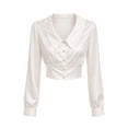thumbnail image 3 of Forever 21 WGA Cropped Shirt W/ Peter Pan Collar &Tie Back, Color- White, Size- L, 3 of 4