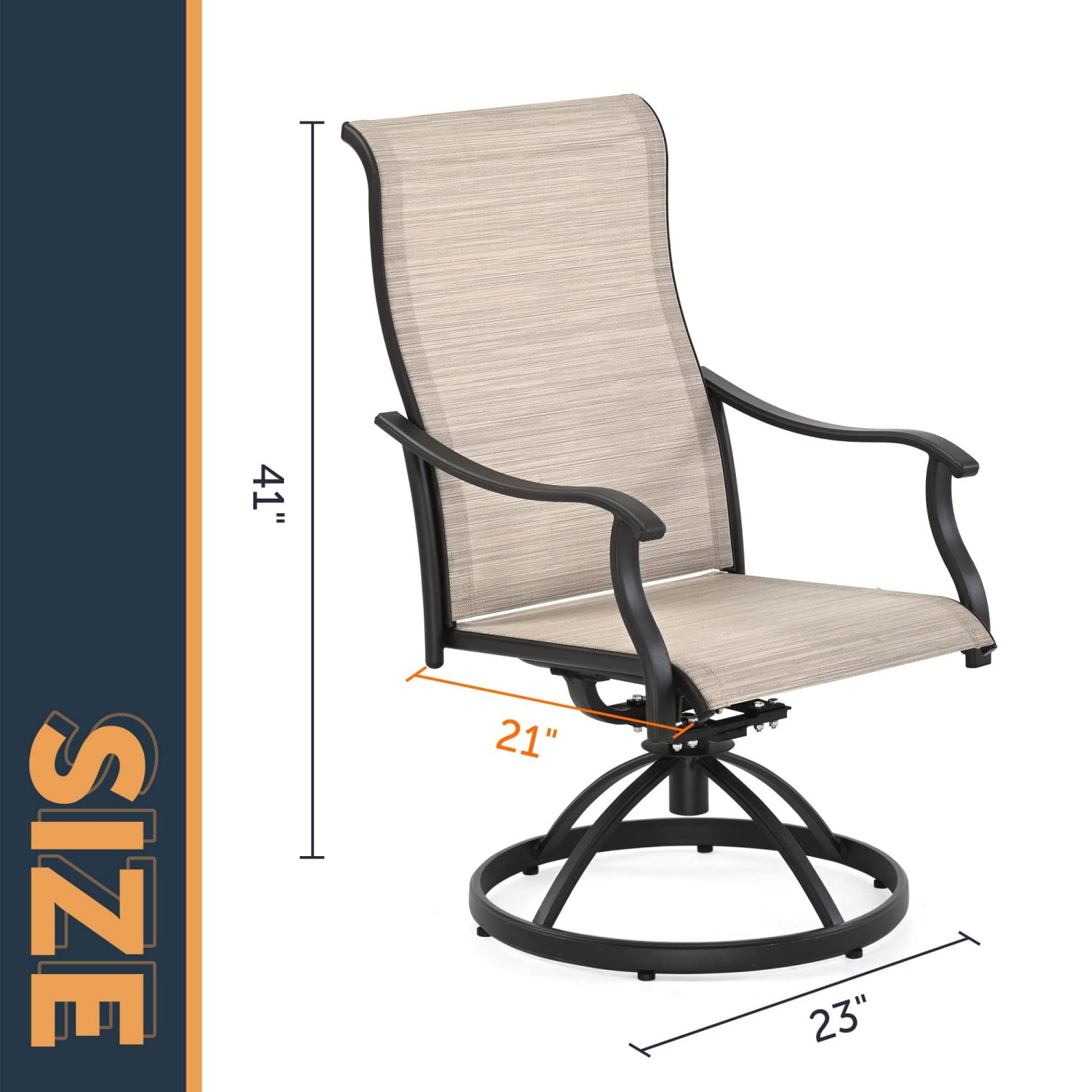 Patio Dining Chairs Set of 2, Outdoor Textilene Swivel Chairs with High Back & Armrests, 360° Patio Furniture for Garden Porch Backyard, Khaki