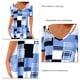thumbnail image 3 of Camiseta de manga corta con estilo y transpirable con estampado de cuadros de poliéster con cuello en V ahuecado para mujer, 3 of 5